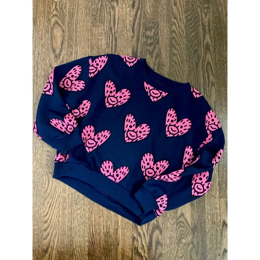 NEW Gap × Frank Ape Kids Graphic Sweatshirt Girls 12 X-Large Navy Graphic Heart